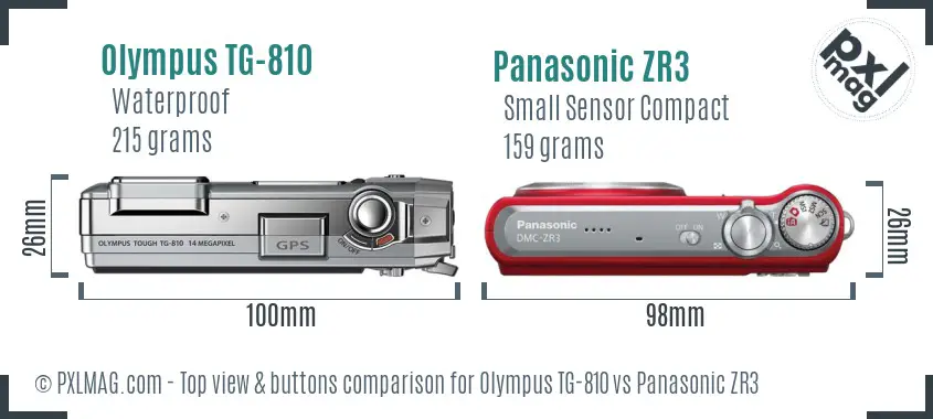 Olympus TG-810 vs Panasonic ZR3 top view buttons comparison