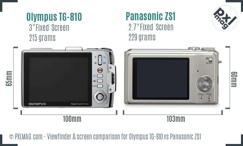 Olympus TG-810 vs Panasonic ZS1 Screen and Viewfinder comparison