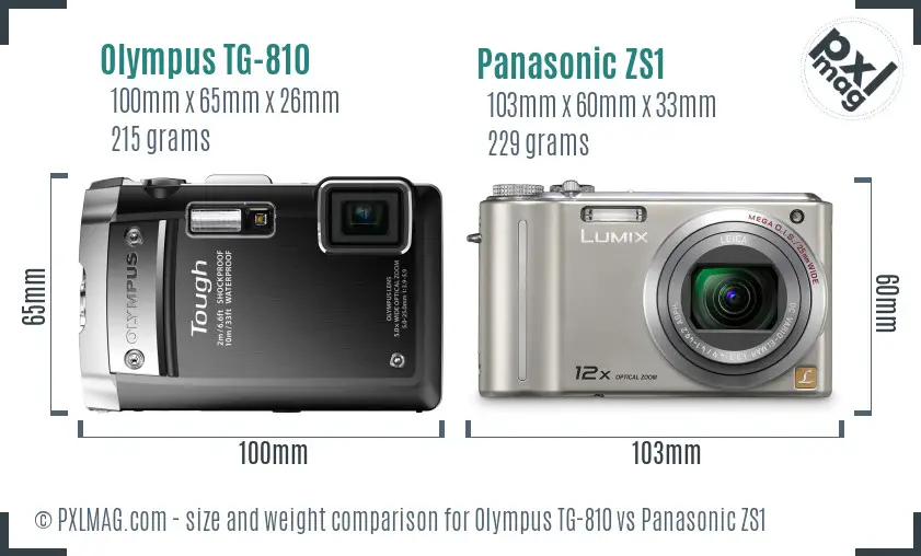 Olympus TG-810 vs Panasonic ZS1 size comparison