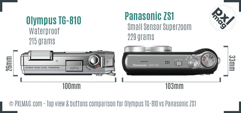 Olympus TG-810 vs Panasonic ZS1 top view buttons comparison