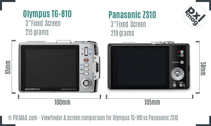 Olympus TG-810 vs Panasonic ZS10 Screen and Viewfinder comparison