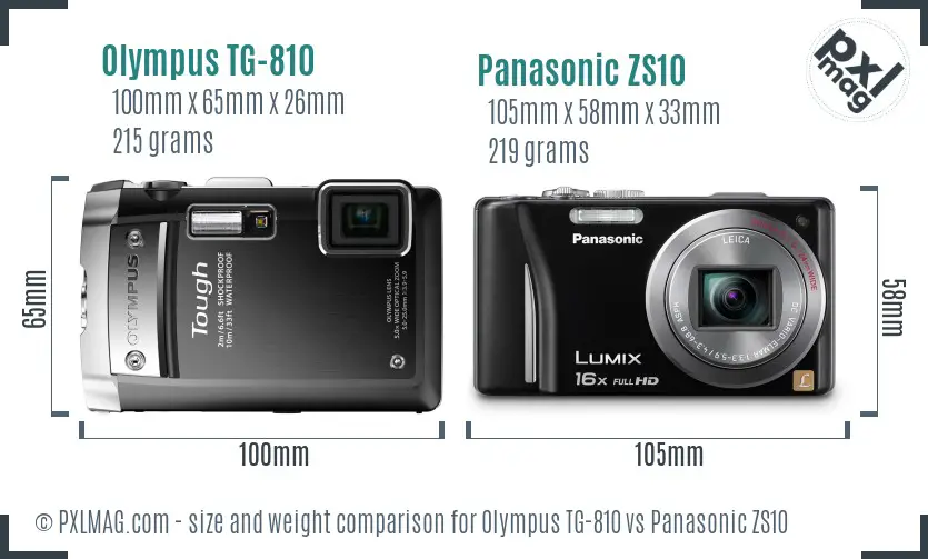 Olympus TG-810 vs Panasonic ZS10 size comparison