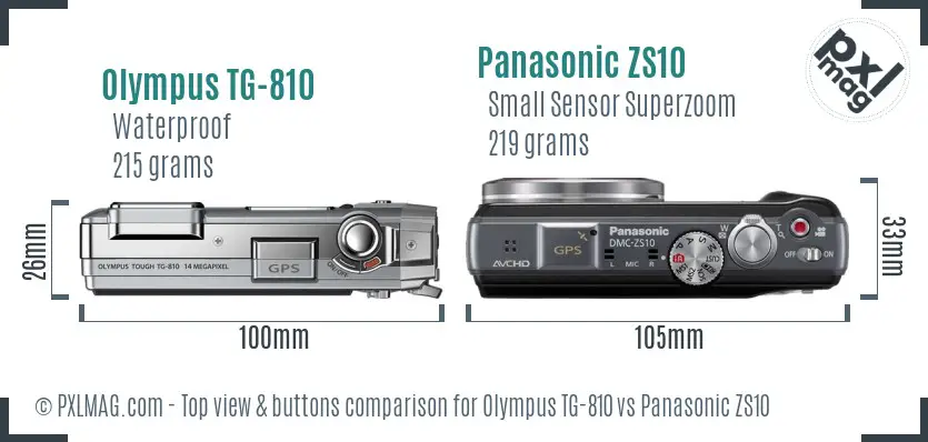 Olympus TG-810 vs Panasonic ZS10 top view buttons comparison