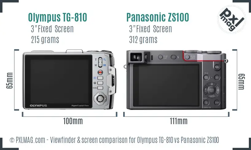 Olympus TG-810 vs Panasonic ZS100 Screen and Viewfinder comparison