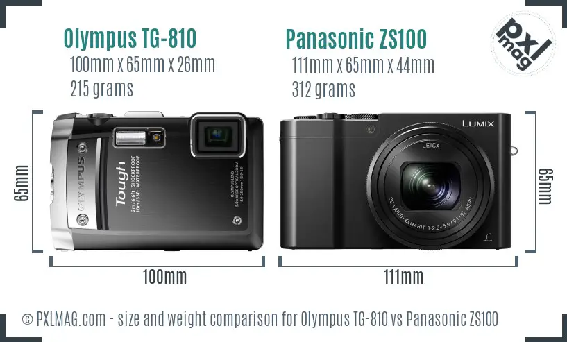 Olympus TG-810 vs Panasonic ZS100 size comparison