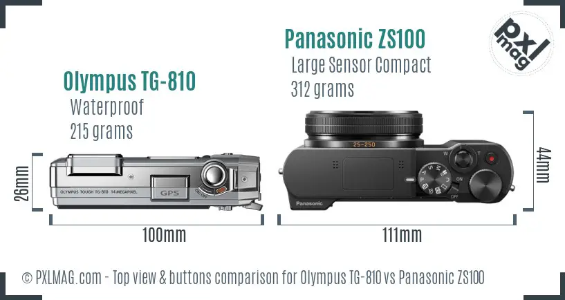 Olympus TG-810 vs Panasonic ZS100 top view buttons comparison