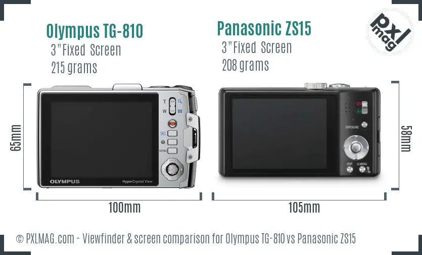 Olympus TG-810 vs Panasonic ZS15 Screen and Viewfinder comparison