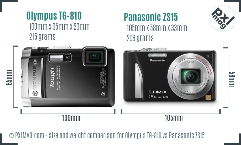 Olympus TG-810 vs Panasonic ZS15 size comparison