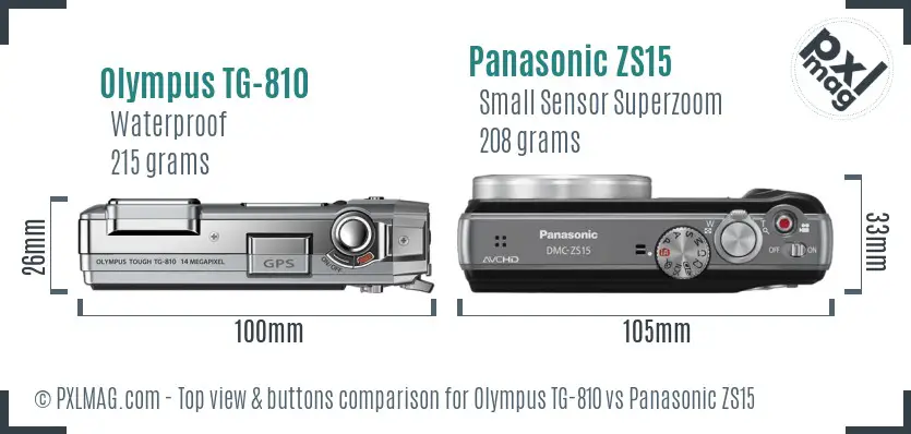 Olympus TG-810 vs Panasonic ZS15 top view buttons comparison