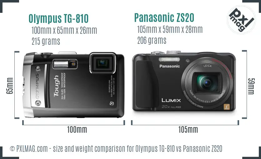 Olympus TG-810 vs Panasonic ZS20 size comparison