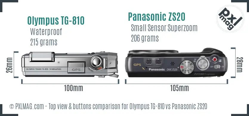 Olympus TG-810 vs Panasonic ZS20 top view buttons comparison