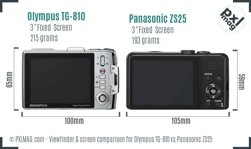 Olympus TG-810 vs Panasonic ZS25 Screen and Viewfinder comparison
