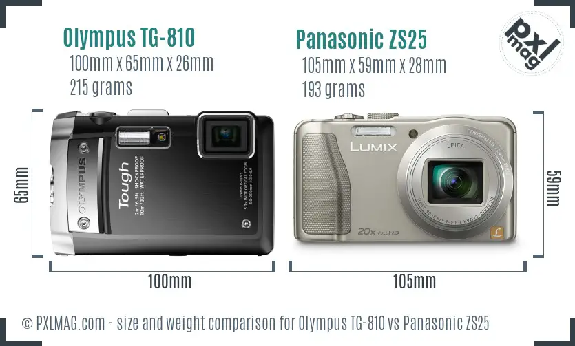 Olympus TG-810 vs Panasonic ZS25 size comparison