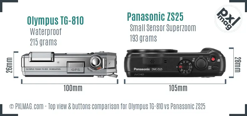 Olympus TG-810 vs Panasonic ZS25 top view buttons comparison