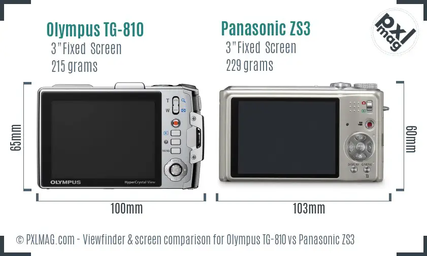 Olympus TG-810 vs Panasonic ZS3 Screen and Viewfinder comparison