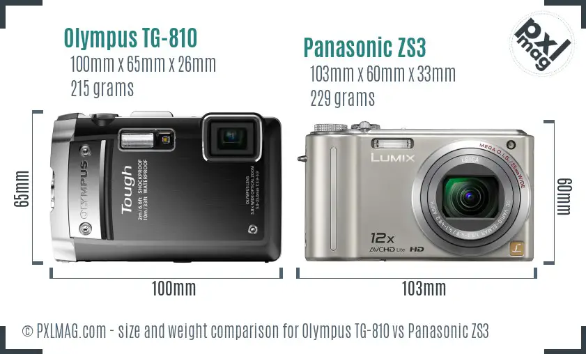 Olympus TG-810 vs Panasonic ZS3 size comparison