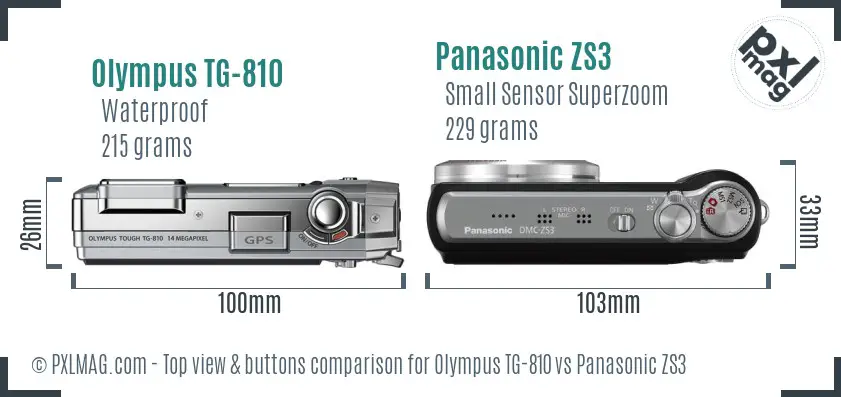 Olympus TG-810 vs Panasonic ZS3 top view buttons comparison