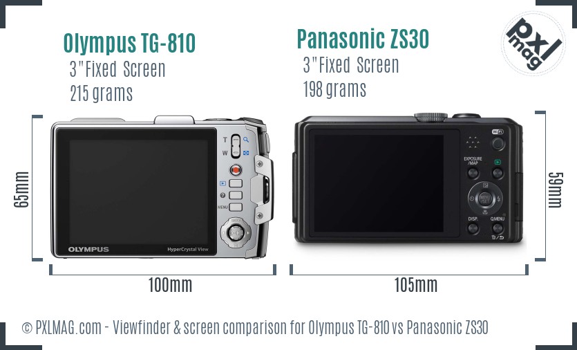 Olympus TG-810 vs Panasonic ZS30 Screen and Viewfinder comparison