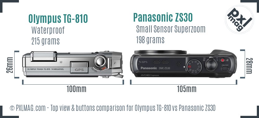 Olympus TG-810 vs Panasonic ZS30 top view buttons comparison