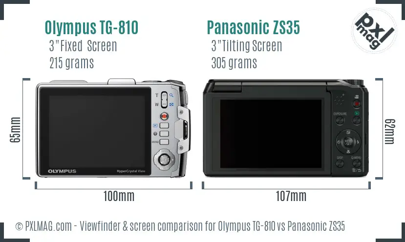 Olympus TG-810 vs Panasonic ZS35 Screen and Viewfinder comparison