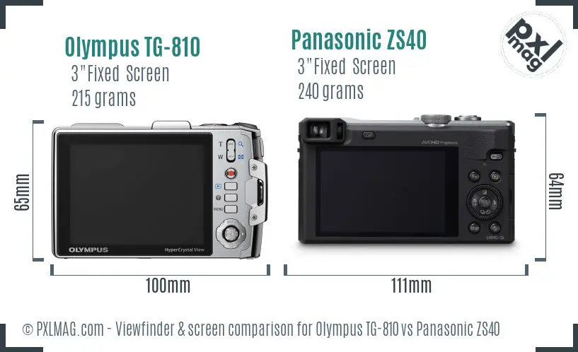 Olympus TG-810 vs Panasonic ZS40 Screen and Viewfinder comparison