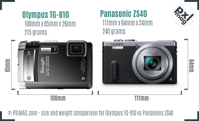 Olympus TG-810 vs Panasonic ZS40 size comparison