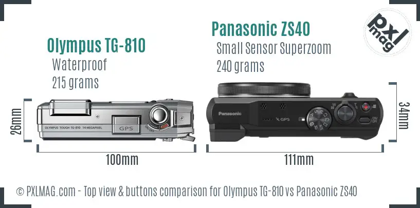 Olympus TG-810 vs Panasonic ZS40 top view buttons comparison