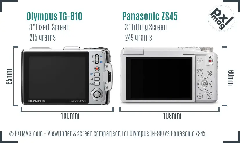 Olympus TG-810 vs Panasonic ZS45 Screen and Viewfinder comparison