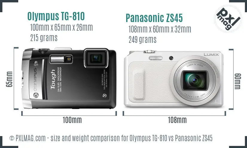 Olympus TG-810 vs Panasonic ZS45 size comparison