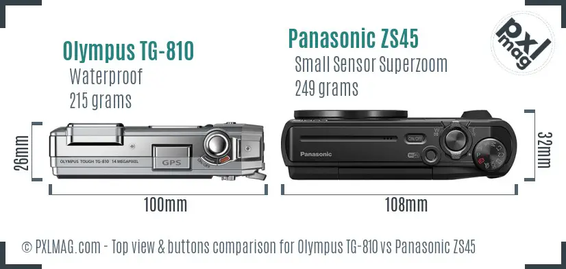 Olympus TG-810 vs Panasonic ZS45 top view buttons comparison