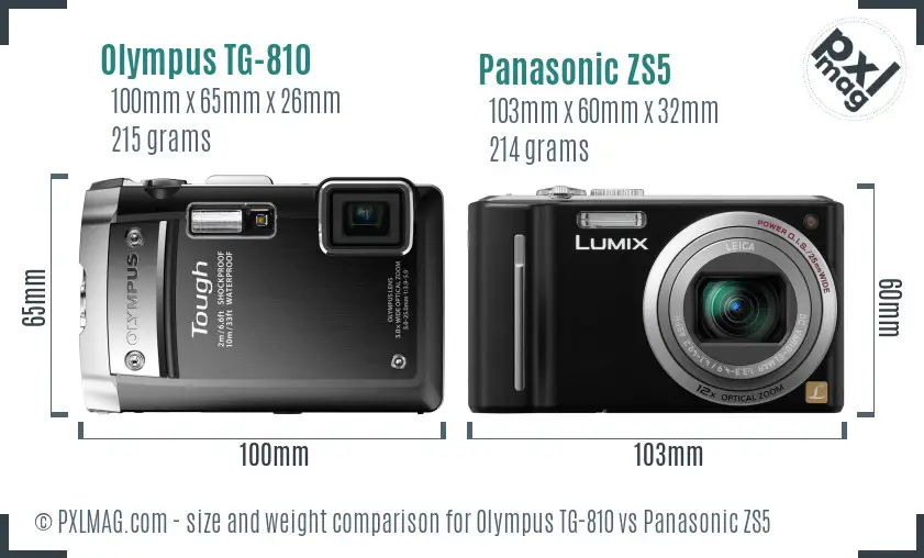 Olympus TG-810 vs Panasonic ZS5 size comparison