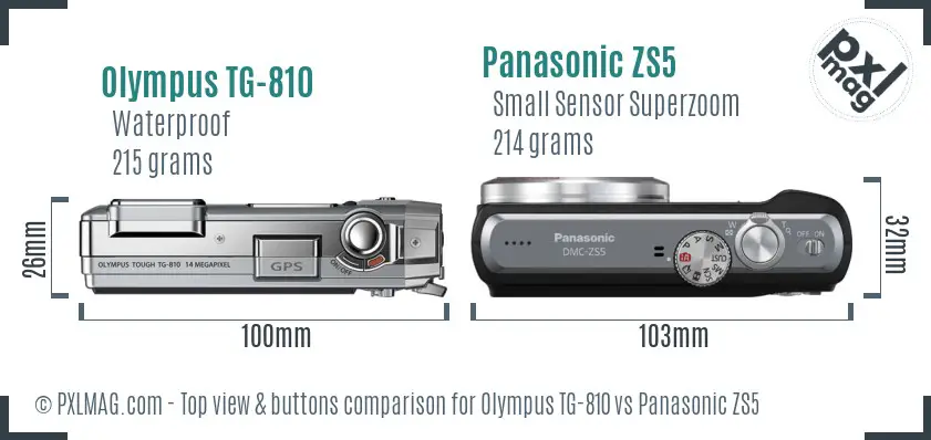 Olympus TG-810 vs Panasonic ZS5 top view buttons comparison