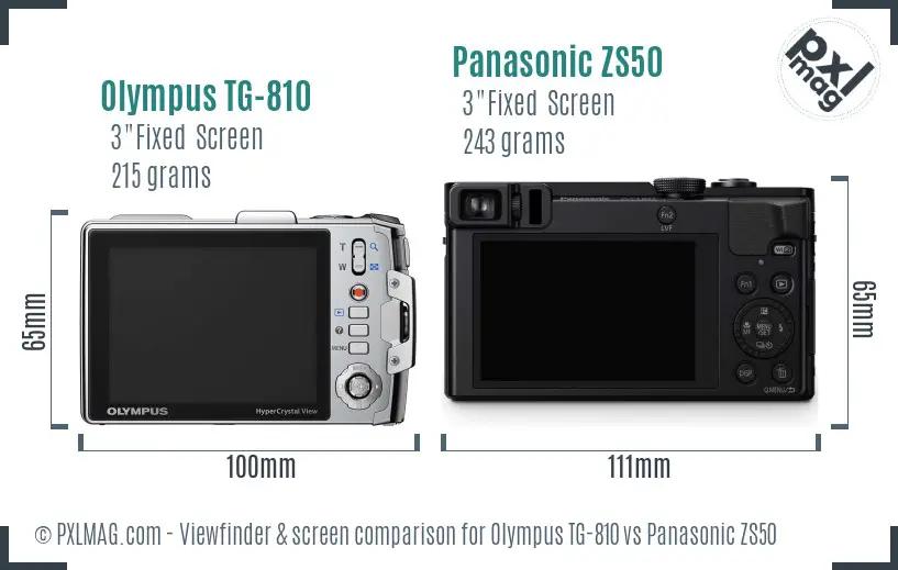 Olympus TG-810 vs Panasonic ZS50 Screen and Viewfinder comparison