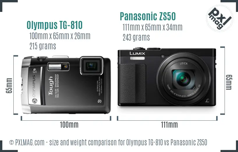 Olympus TG-810 vs Panasonic ZS50 size comparison