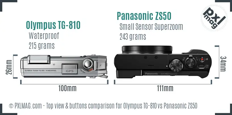 Olympus TG-810 vs Panasonic ZS50 top view buttons comparison