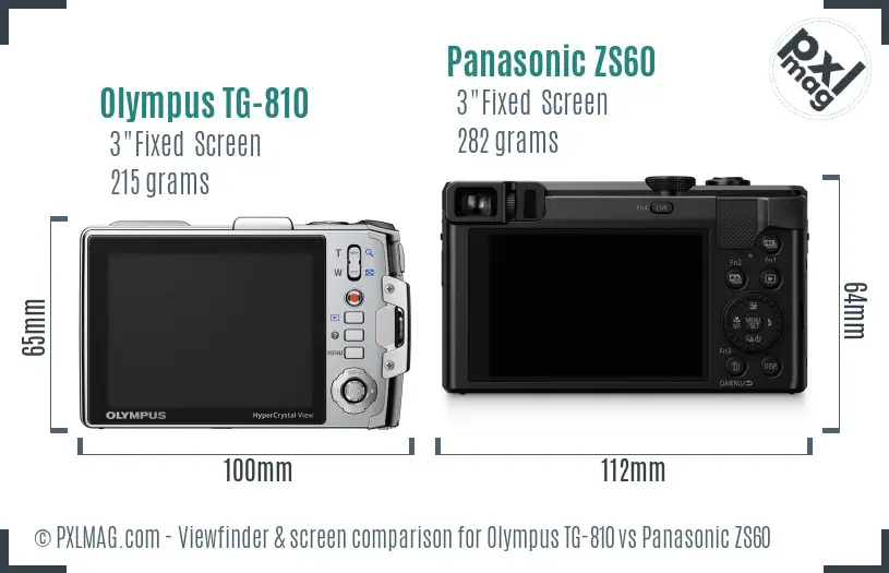 Olympus TG-810 vs Panasonic ZS60 Screen and Viewfinder comparison