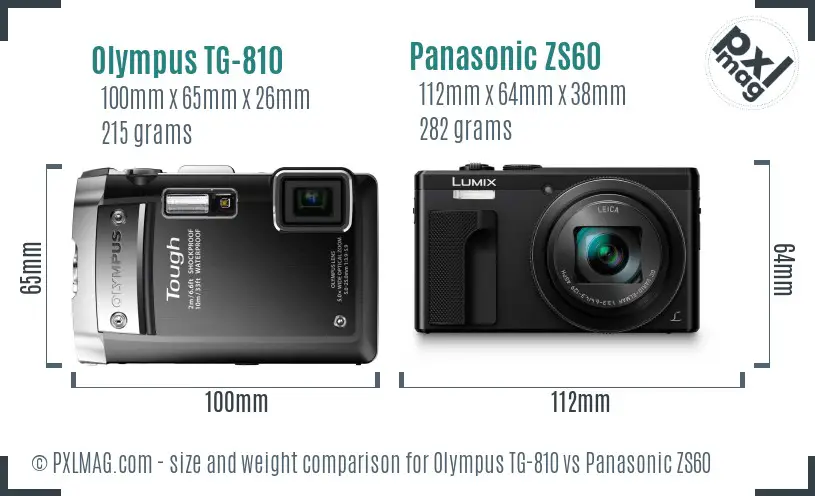 Olympus TG-810 vs Panasonic ZS60 size comparison
