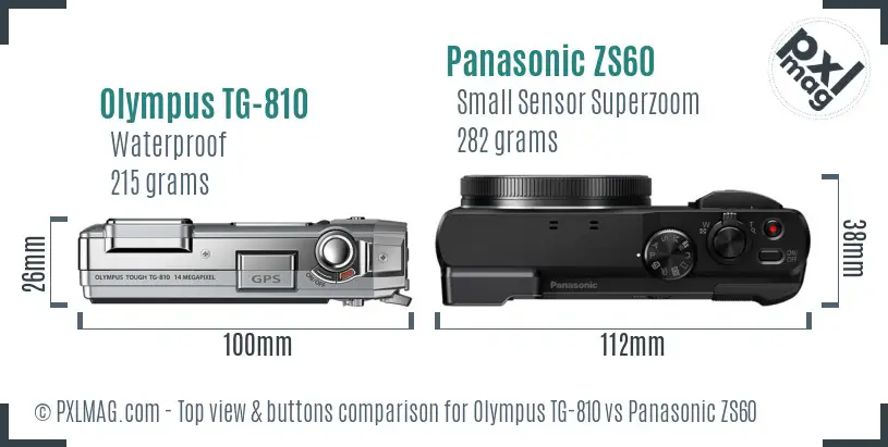 Olympus TG-810 vs Panasonic ZS60 top view buttons comparison