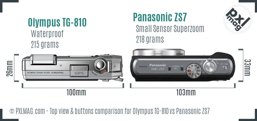 Olympus TG-810 vs Panasonic ZS7 top view buttons comparison