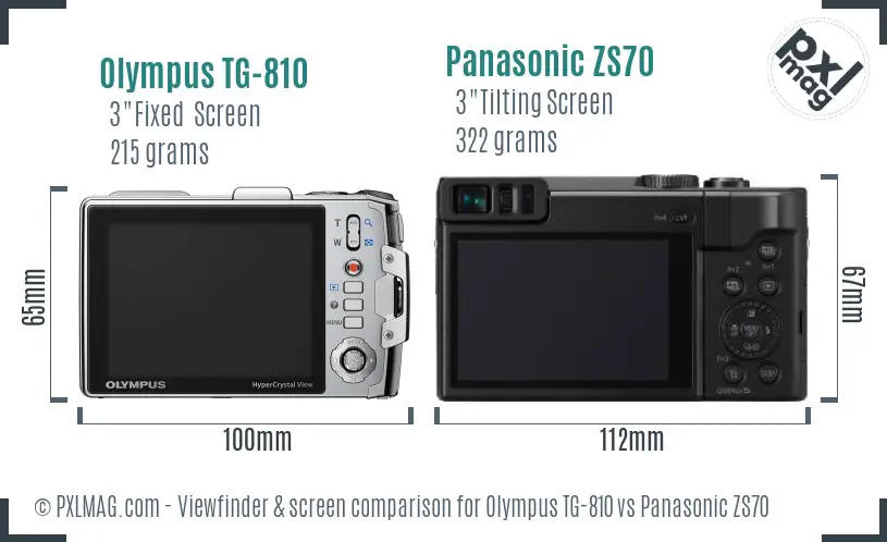 Olympus TG-810 vs Panasonic ZS70 Screen and Viewfinder comparison