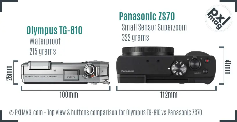 Olympus TG-810 vs Panasonic ZS70 top view buttons comparison