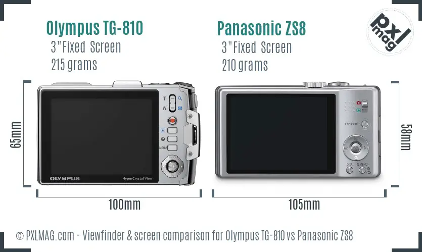 Olympus TG-810 vs Panasonic ZS8 Screen and Viewfinder comparison