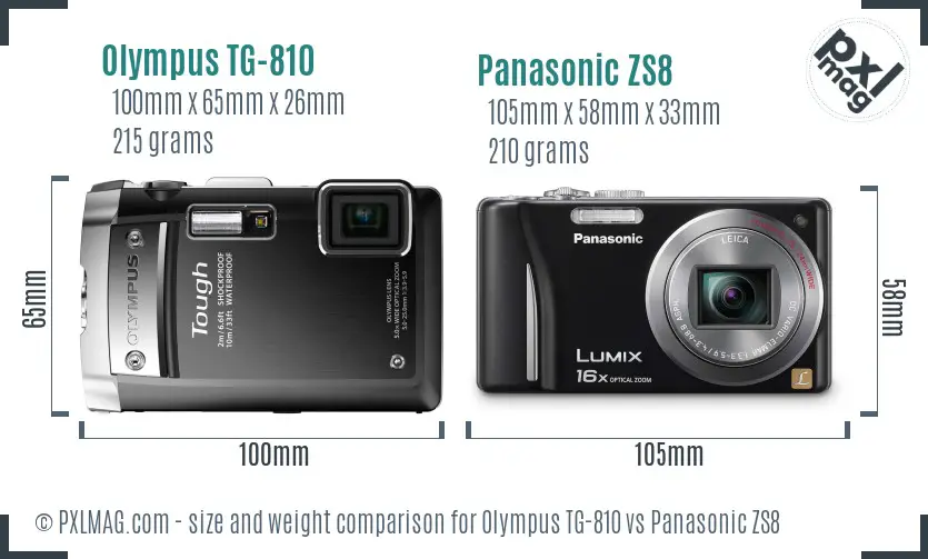 Olympus TG-810 vs Panasonic ZS8 size comparison