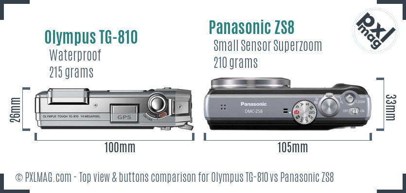 Olympus TG-810 vs Panasonic ZS8 top view buttons comparison