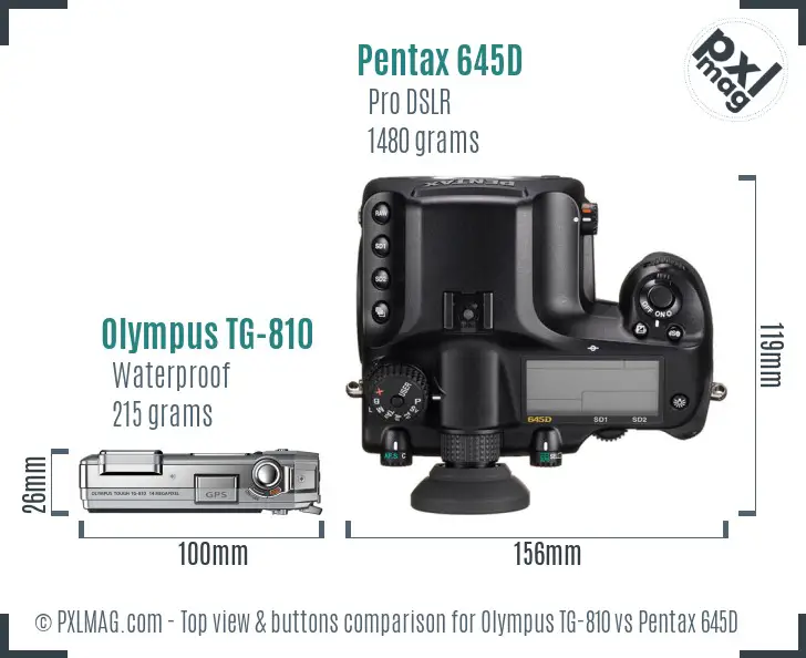 Olympus TG-810 vs Pentax 645D top view buttons comparison