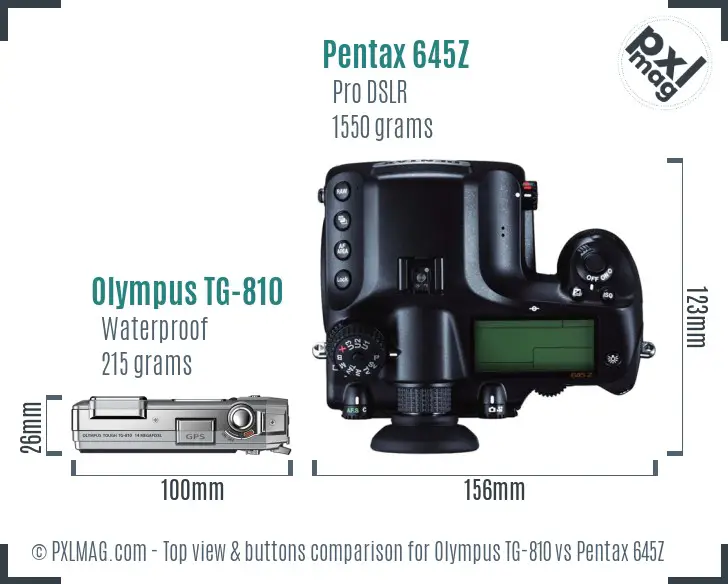 Olympus TG-810 vs Pentax 645Z top view buttons comparison