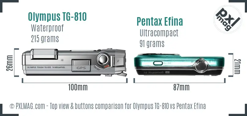 Olympus TG-810 vs Pentax Efina top view buttons comparison