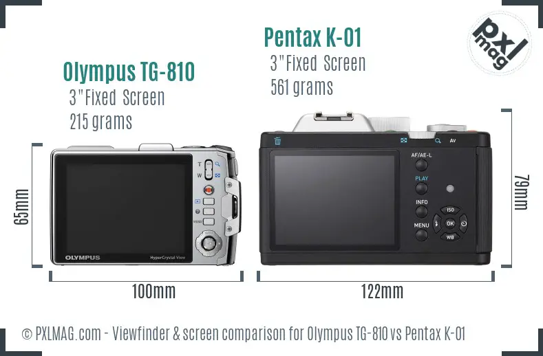 Olympus TG-810 vs Pentax K-01 Screen and Viewfinder comparison