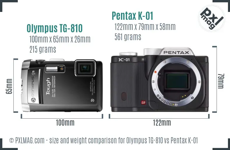 Olympus TG-810 vs Pentax K-01 size comparison
