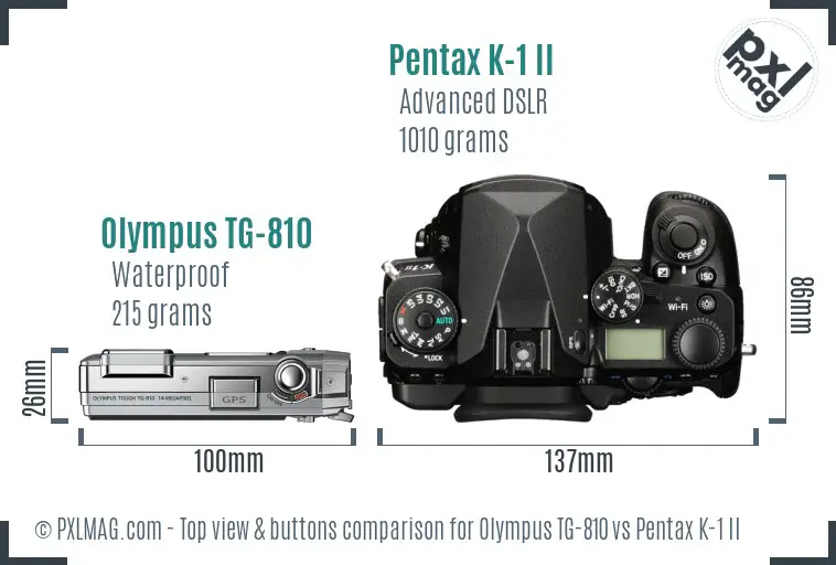 Olympus TG-810 vs Pentax K-1 II top view buttons comparison